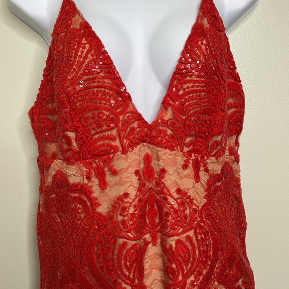 Free People Night Shimmer Red Sequin Lace Sheer Tank Mini Dress Size 6 NWT - Picture 5 of 15